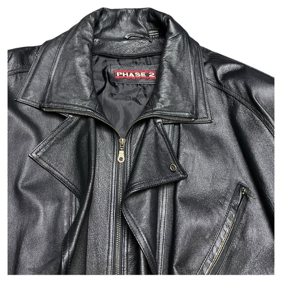 VINTAGE Y2K Genuine Leather Phase 2 Designer Retro Jacket Coat Mens 2XL - Picture 3 of 4